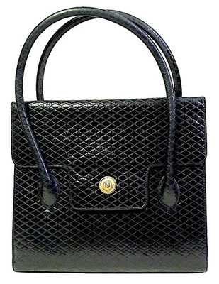 Bolso de mano vintage de cuero acolchado negro Albert Nipon Foto 1 de 4