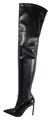 TOM FORD Black Stretch Leather T SCREW Stiletto Heel Thigh-High OTK Boots 39 - Image 1 of 4