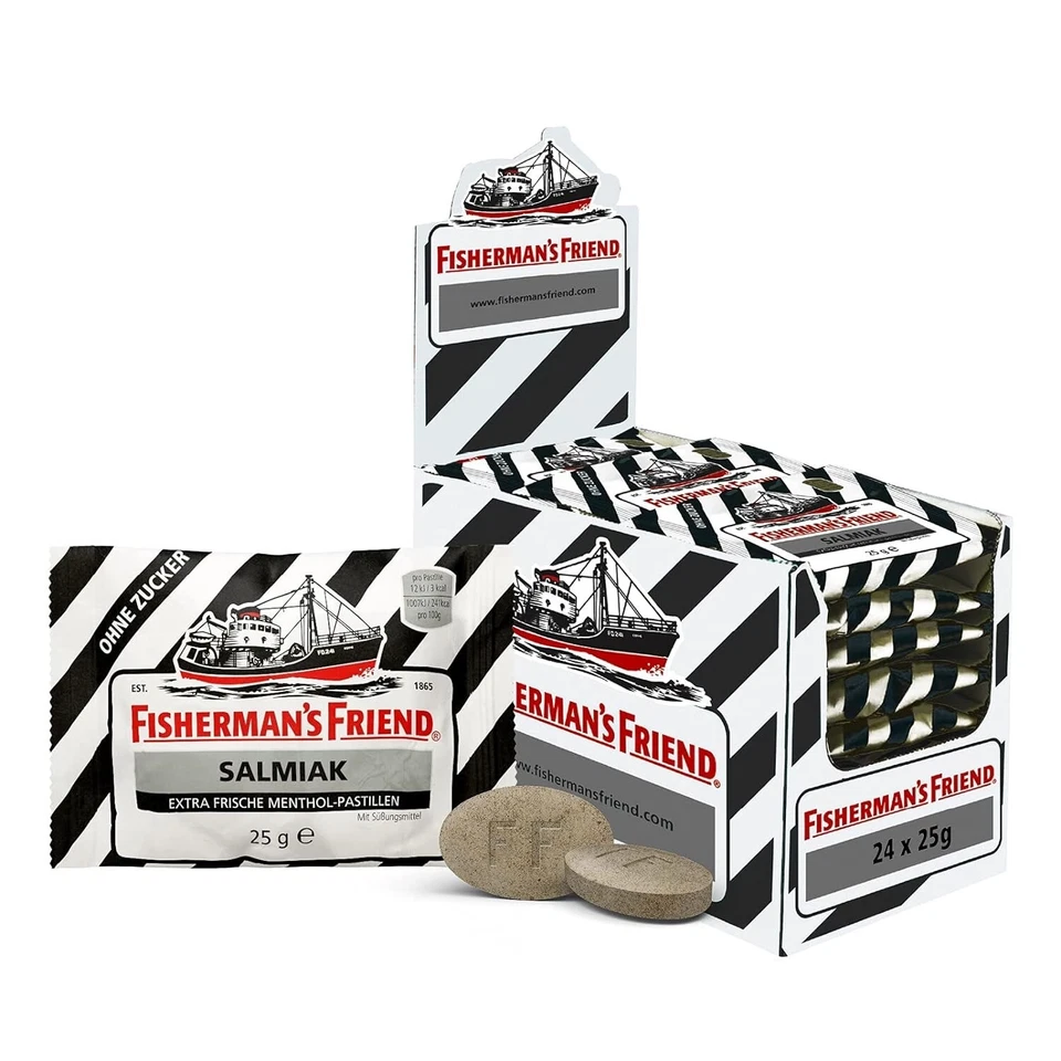 24 x 25g Fishermans Friend Salmiak ohne Zucker - Lakritz - Im Thekendisplay - Bild 1 von 1
