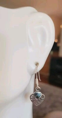 Sterling Silver Cutout Heart & Abalone Shell Dangle Earrings - Image 1 of 4