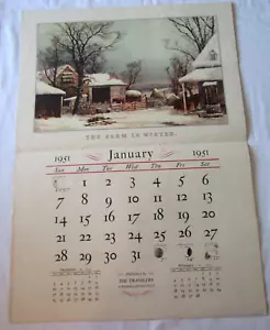 Calendario parziale Travelers Currier & Ives 1951 con 4 stampe artistiche gennaio-aprile - Foto 1 di 4