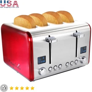 4 Slice Stainless Steel Toaster Extra Wide Slots Breakfast Maker Defrost Reheat - Picture 1 of 7