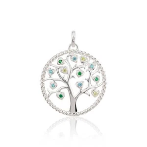 26mm Baum des Lebens Kettenanhänger 925 Sterling Silber Zirkonia Blau Grün Gelb - Bild 1 von 1