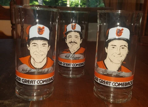 1985 Baltimore Orioles Glasses Rick Dempsey #24 Mike Roddicker #52 Fred Lyn #19 Cover