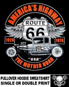 Route 66 Hot Rat Street Rod Coupe Flames Mother Road USA Hoodie Sweatshirt 566 - Picture 1 of 12