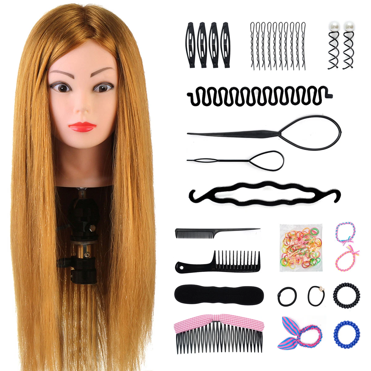 Hairingrid Frisierkopf Aus 100% Echthaar – 40,6 Cm Schwarz, Mit Tischklemme, Zum Üben Von Schneiden & Styling