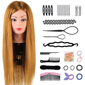 24" Übungskopf Frisierkopf Friseur 60% Echthaar Haar Perückenkopf + Braid Set - Bild 1 von 12