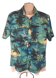 Euow Hawaiian Shirt Men Floral Short Sleeve Button Down All Over Print Sailboat - Picture 1 of 15