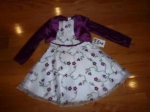 Girls Dress White Floral & Burgundy Velvet Shrug Size 5 BNWT Holidays/Occasion - Picture 1 of 3