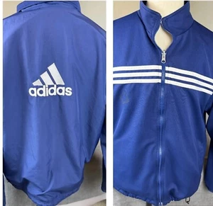 Vtg Adidas Reversible Jacket Men's Large Trefoil 3 Stripes Blue Windbreaker Y2k - Picture 1 of 16