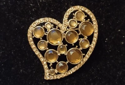 Broche Corazón Vintage Monet 2" con Cristales Ámbar Gran Calidad  Foto 1 de 3