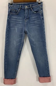 Women's Factory Distressed Lined Stretch Jeans Actual: 26X24.75 Stretchy Waist - Picture 1 of 9
