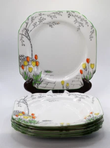 Vintage Art Deco Plate Set Heathcote Best Bone China England Set of Six - Picture 1 of 5