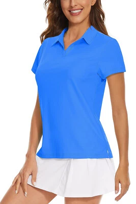 Camisas polo de golf para mujer cuello en V UPF 50+ manga corta tenis camisa de protección solar Foto 1 de 4