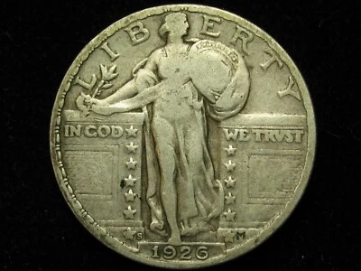 SALE!  90% SILVER  XF SEMI-DATE 1926-S STANDING LIBERTY QUARTER w/STARS #197P - Image 1 of 2
