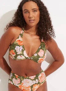 Seafolly paradise garden Reversible tab front halter bikini top Size 10 - Picture 1 of 7