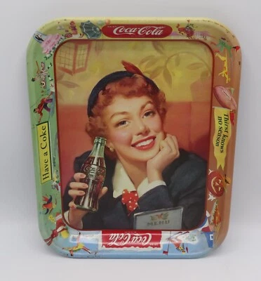1953 Coca-Cola metal serving tray "Thirts Knows No Season" menu girl - Image 1 of 4