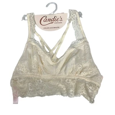 Bralette de encaje para pestañas CANDIE’S Jr para mujer talla XL color crema forrado sin relleno Foto 1 de 4