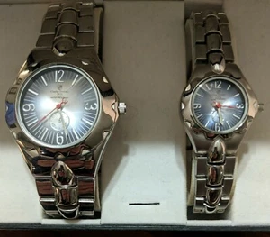 Charles Dumont His & Hers Gray Faceted Crystal WR Analog Quartz New Battery Runs - Picture 1 of 11