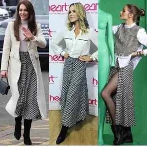 ZARA Skirt Tweed Houndstooth Check A-line Midi Buttons Blk/Wht 9479/246 KATE XS - Picture 1 of 24