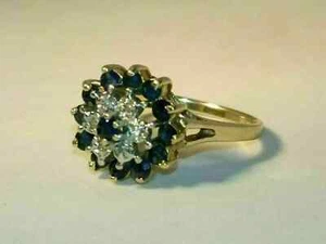 Cluster-Verlobungsring 2,2 kt Lab Created blauer Saphir 14 kt Gelbgold plattiert - Bild 1 von 4