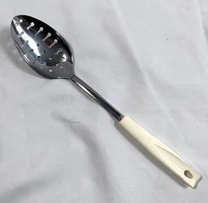 Ekco Slotted Chromium Plated Spoon Stainless Steel 12" White Plastic Handle - Picture 1 of 6