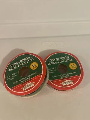 Christmas House -  Red & Green Sequin Ribbon, 1/4" x 5 Yards - Lot of 2 Spools - Image 1 of 2