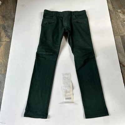 Authentic Men’s Balmain Biker Denim Green Rare Jeans 34 Purchased At Barney’s LA - Image 1 of 4