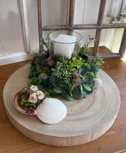 Blumengesteck Baumscheibe 35cm Tischgesteck Kerzengesteck Pflanzen Schnecke - Bild 1 von 6