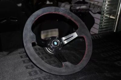 NARDI 350MM 14' Deep cone 90mm Suede Leather Red stitch Sport Steering Wheel - Image 1 of 4