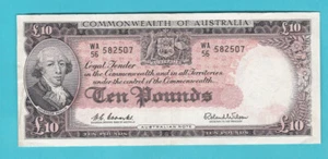 #T66. 1961 TYPE  AUSTRALIAN  COOMBS / WILSON TEN POUND  BANKNOTE  WA56 582507 - Picture 1 of 2