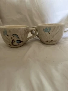 2 sided VTG Set of 2 bird cups mugs QUAIL Red Wing Pottery USA Bob White vintage - Picture 1 of 13