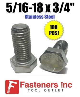 STAR (Qty 100) 5/16-18 x 3/4" Stainless Steel Hex Cap Screw / Tap Bolt 18-8 / 304