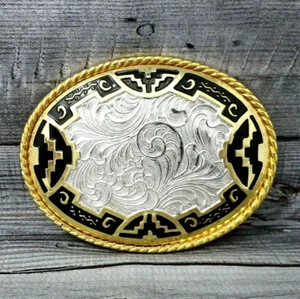 Western Southwestern Belt Buckle Cowboy Scroll Vintage Ivan Taiwan .CVB294 - Picture 1 of 6