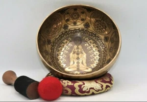 Mantra geätzt 9" Tibetische Klangschale - Handgefertigte Schale für Meditation, Heilung - Bild 1 von 8