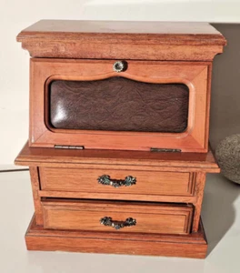 Hübsche Mini Sekretär Schmuckschatulle aus Holz und Leder Vintage seltenes Stück - Bild 1 von 10