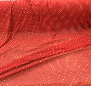 PowerNet Stretch Mesh Nylon Spandex Sheer Red Printed White Dots Z506 - Picture 1 of 1