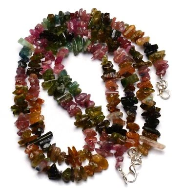 Natural Multicolor Tourmaline Gem Rough 7 to 10mm Long Beads Necklace 17" - Image 1 of 4