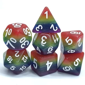 New 7 Piece Polyhedral Opaque Rainbow Dice Set With Bag D&D RPG - Picture 1 of 3