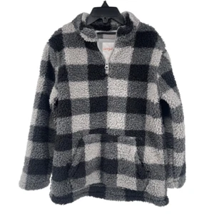 Cat & Jack Kid’s Gray Black Checkered 1/4 Zip Teddy Fleece Pullover Sweater 6/7 - Picture 1 of 9