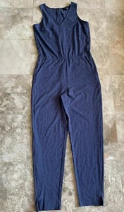 Athleta Women's Blue Brooklyn Textured Jumpsuit Medieval Violet Pockets Size 12T - Picture 1 of 8