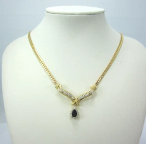 BEAUTIFUL LADIES 14K YG CHAIN NECKLACE W/ SAPPHIRE & DIAMOND PENDANT .11TDW 6.8G - Foto 1 di 7