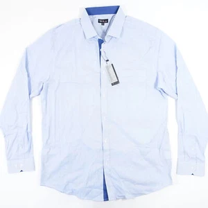 GALAXY BY HARVIC LARGE SLIM STRIPED LIGHT BLUE STRETCH BUTTON FRONT SHIRT MENS - Picture 1 of 8