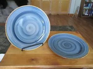 Sedona Thomson Keramik Speiseteller Swirl TÜRKIS hellbrauner Rand 2er Set hervorragender Zustand - Bild 1 von 1