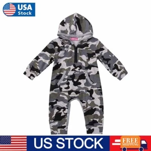 Newborn Baby Girl Boy Hooded Romper Bodysuit Jumpsuit Playsuit Clothes Outfit - Picture 1 of 10