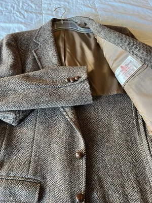Harris Tweed Blazer Sports 40 Coat Vtg Brown Gray Handwoven Scottish Wool 40R - Image 1 of 4