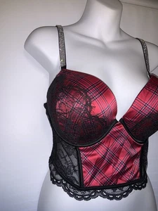 Victoria’s Secret sehr sexy Push Up BH Gr. 38 C rot kariert Spitze Strass Glitzer - Bild 1 von 5