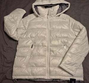 GUESS OPTIC WHITE PUFFER JACKET HOODED MACYS LARGE NWT! - Picture 1 of 13