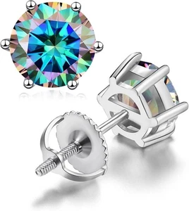 Rare 18.50 Ct Treated Certified Lovely Mystic Diamond Stud Earrings, 925 - Picture 1 of 4