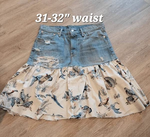 Überarbeiteter Boho Fasanenrock 31" & 32" Taille Denim umfunktioniert Upcycling - Bild 1 von 8